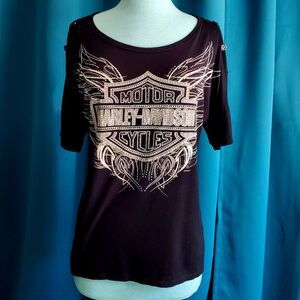 Genuine Harley-Davidson Rhinestone Bar & Shield Black high low shirt – M
